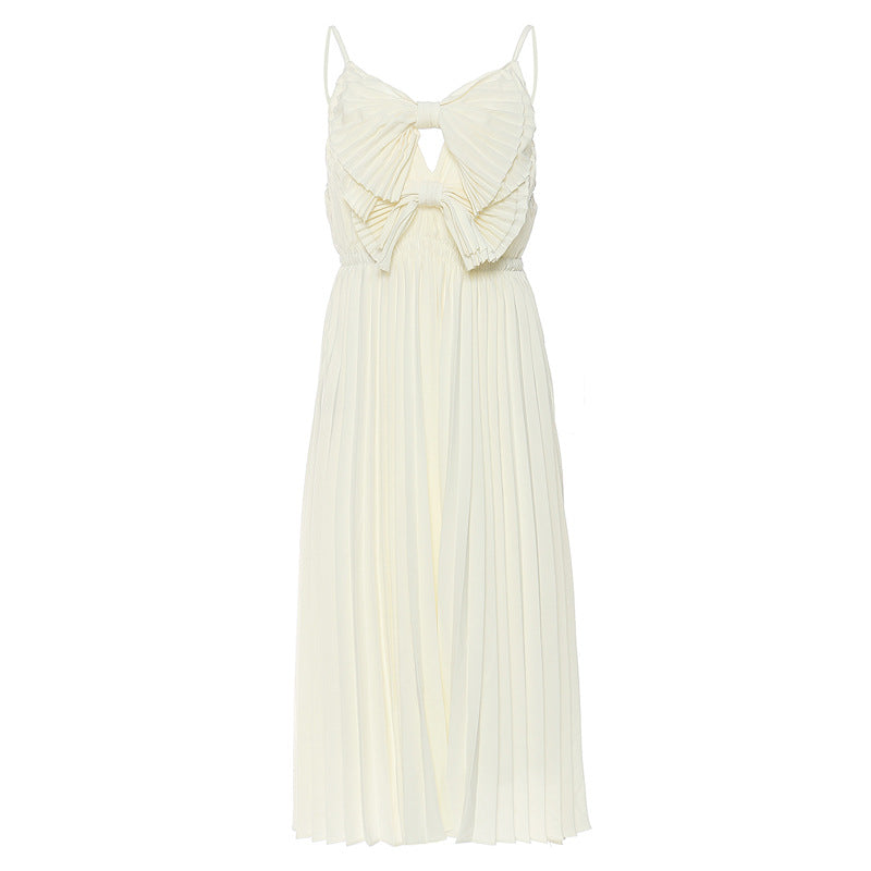pleated midi dress with bow-front cutout bodice – LUMIÈRE