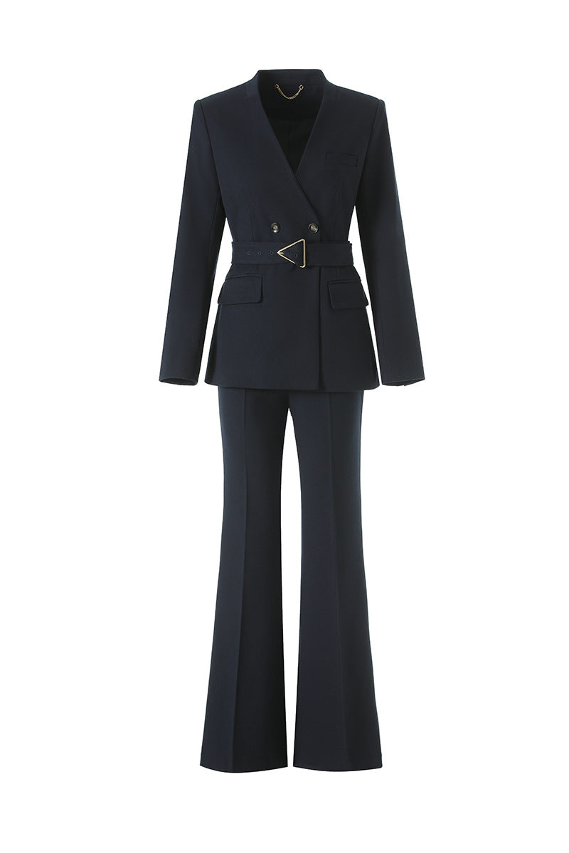 Belted wrap blazer and flared trousers set – IRON