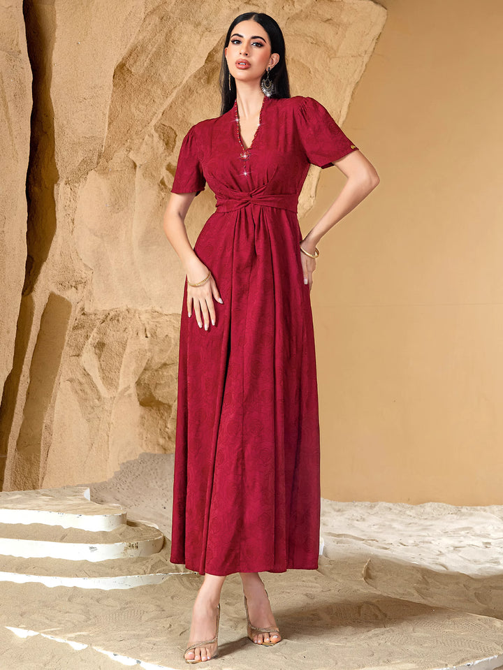 short-sleeve jacquard dress with open abaya - AMARAK