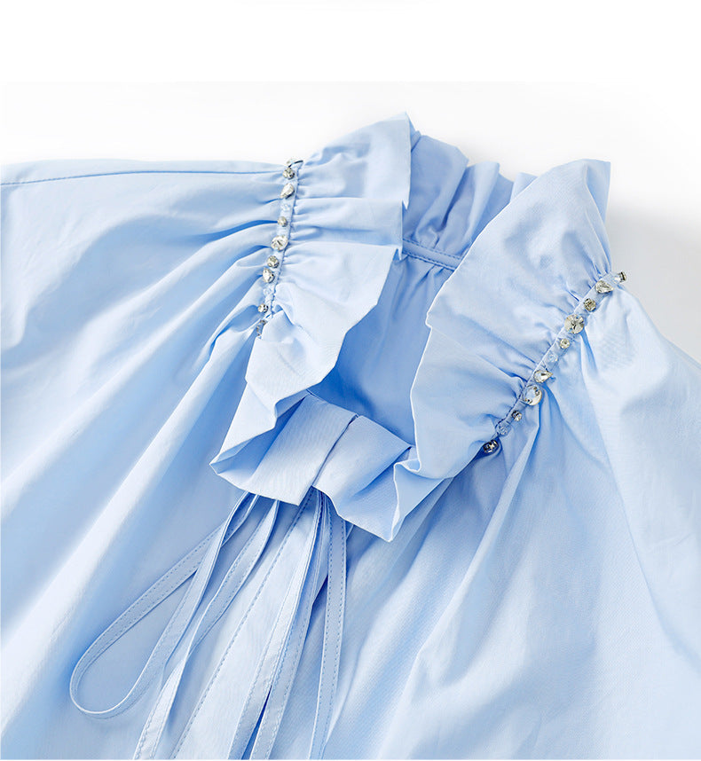 Haut à manches évasées plissées et ensemble jupe longue avec ceinture à la taille – Rosiny 