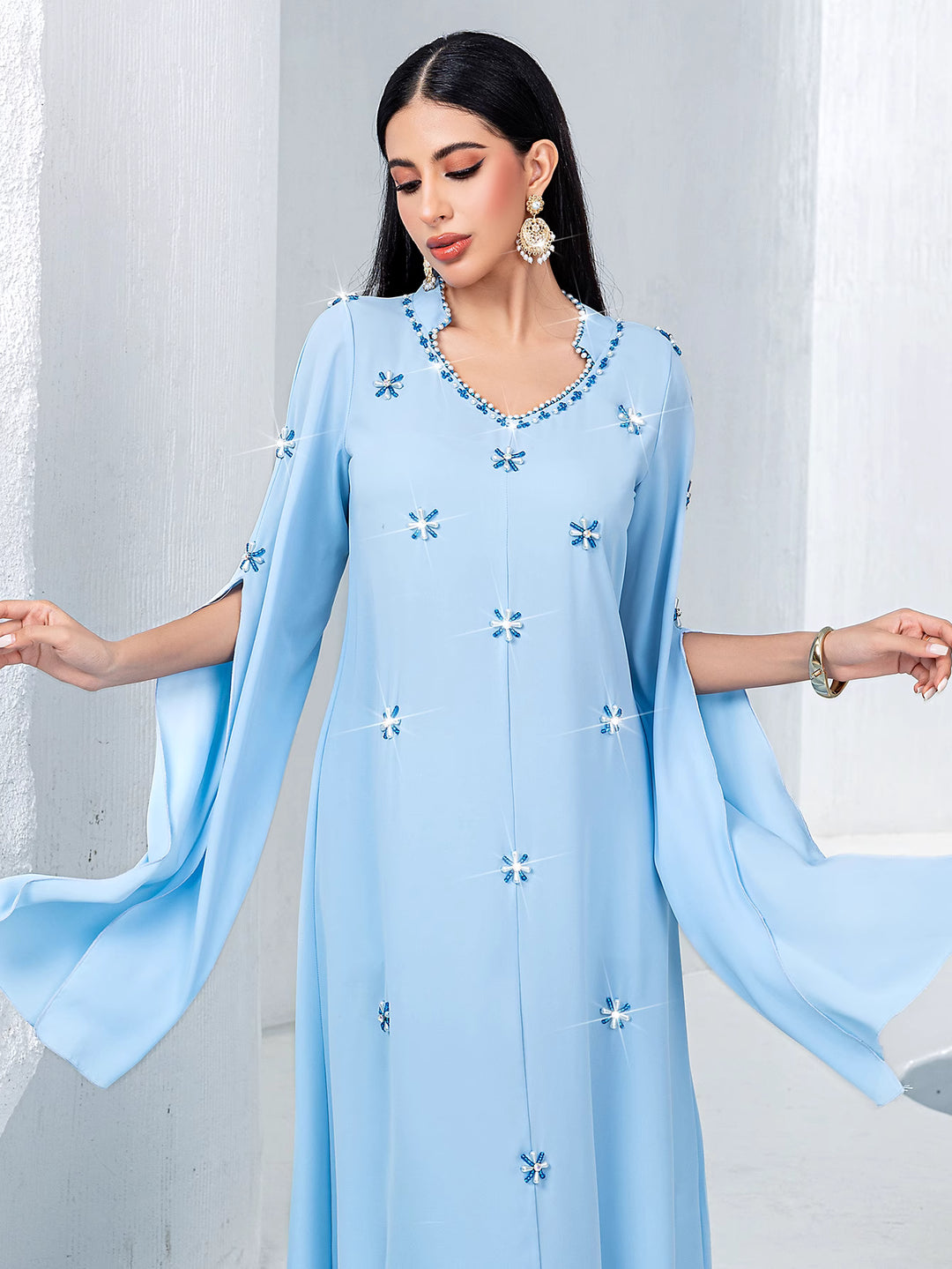 flare sleeve column dress with star embellishments - ZARASDU