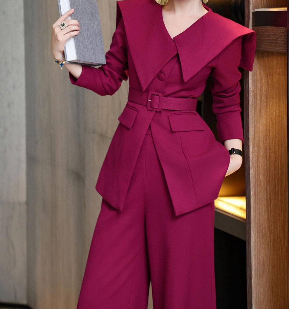 structured wide-leg jumpsuit with sculpted shawl collar – VANTEA