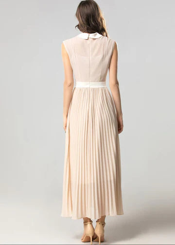 sleeveless pleated maxi dress with collared neckline – ELOISE