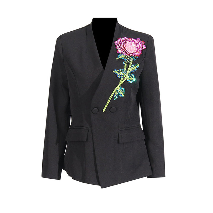 tailored blazer with sequin rose embroidery – ROSABELIX