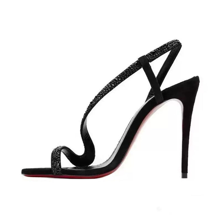 asymmetric rhinestone strap stiletto sandals – SELENEVRI