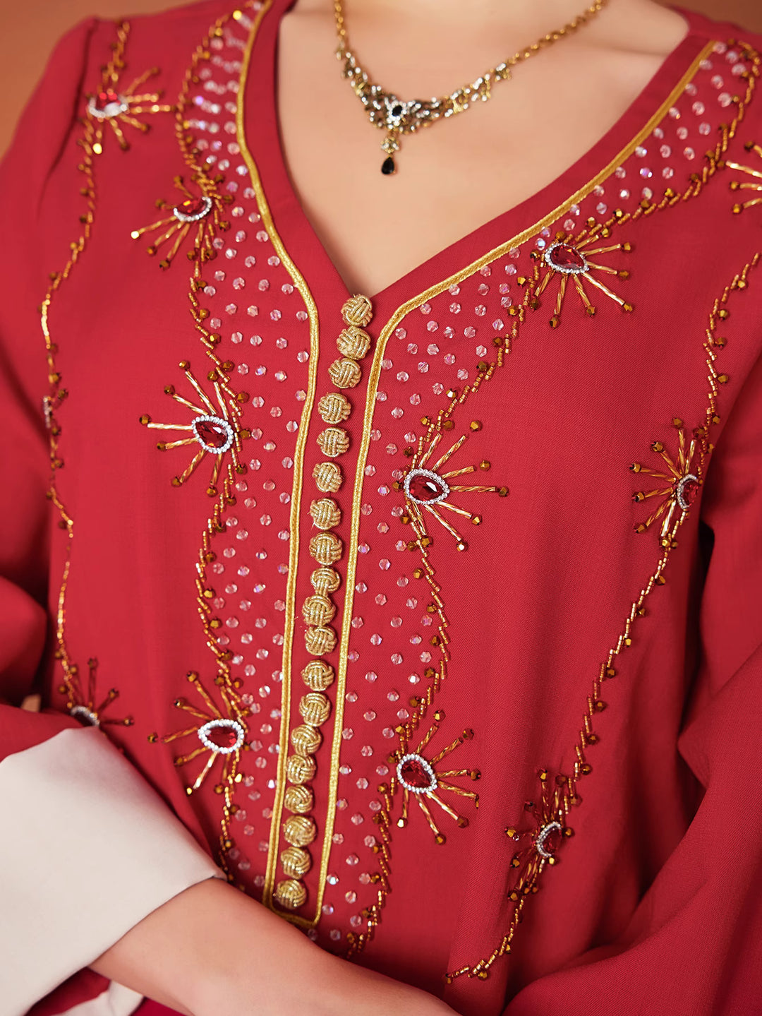 embroidered maxi dress with contrast cuffs - AMIRAPI