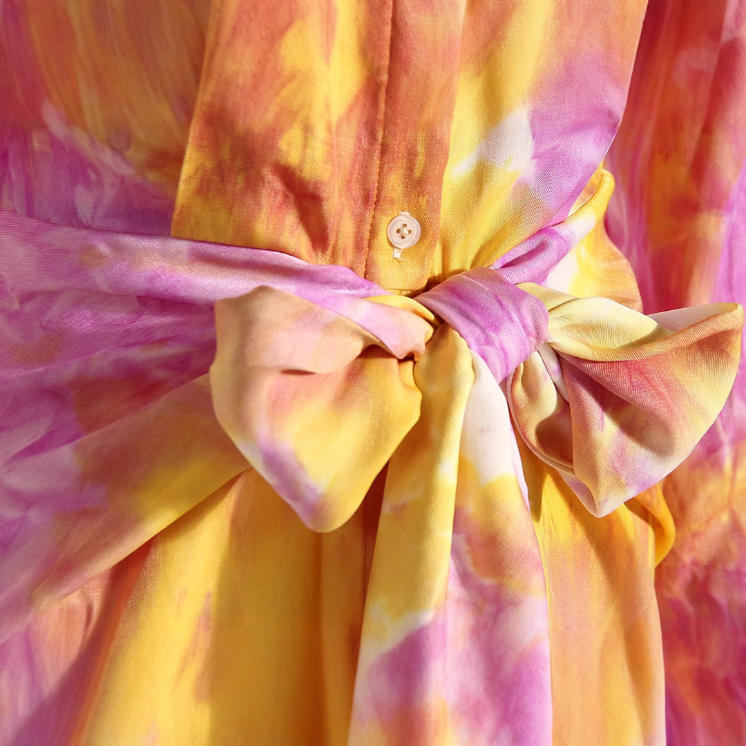 costume évasé sur mesure avec manches bouffantes en satin – VALENCIA 