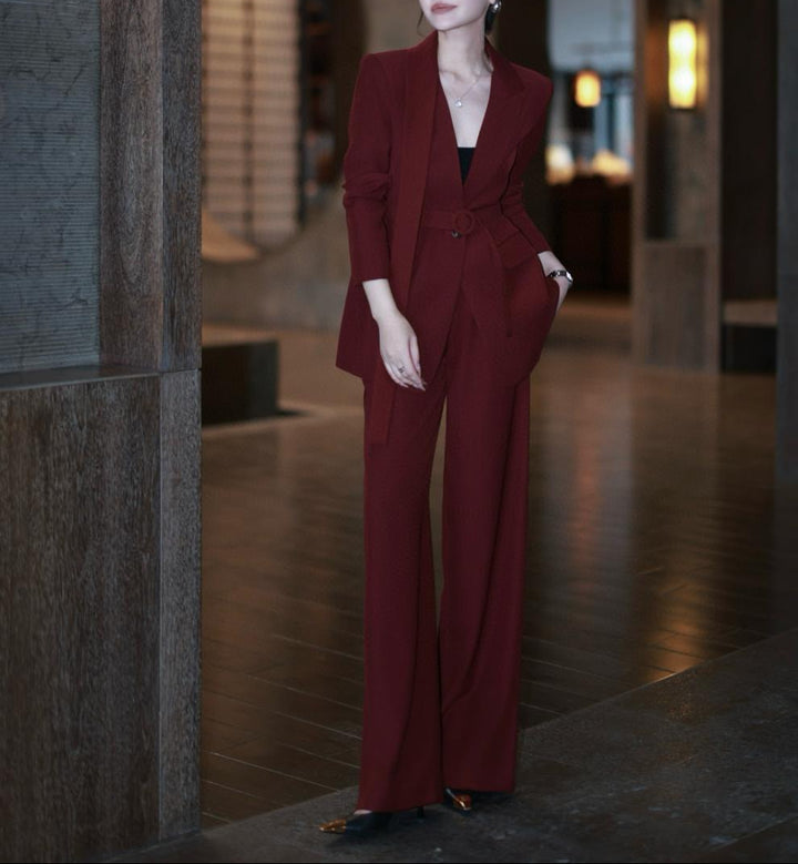 belted tailored blazer with wide-leg trousers – SIENNA