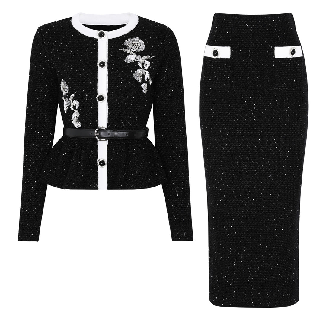 Embellished Knit Cardigan & Midi Skirt Set – KAREM