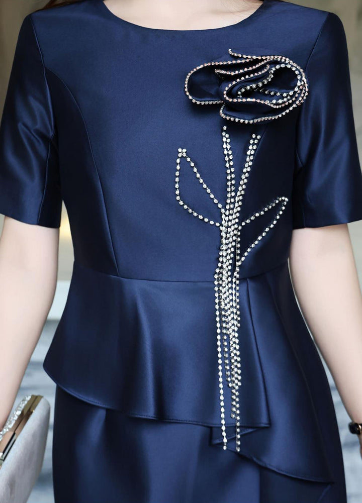 peplum midi dress with beaded floral applique – ASTRID