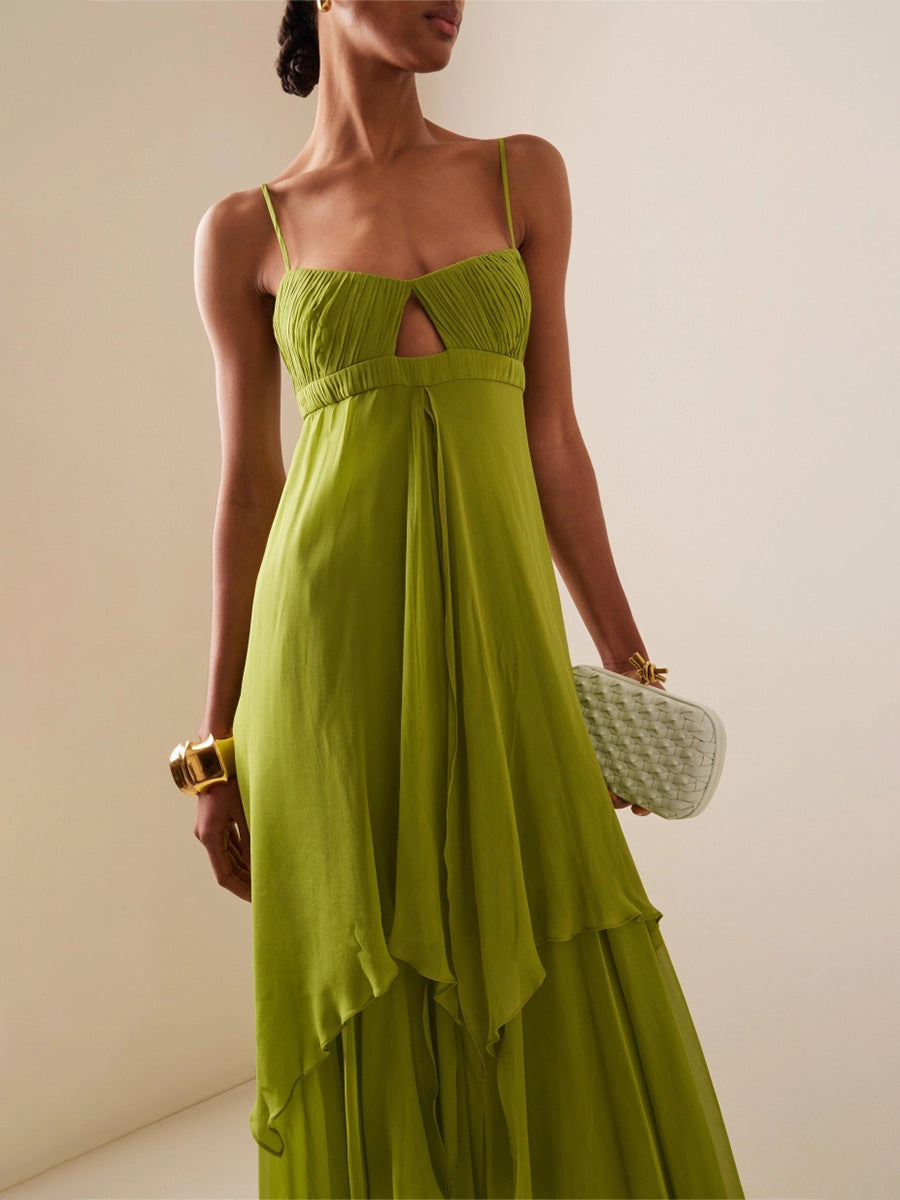 فستان بحمالات رفيعة وحاشية متعددة الطبقات – إيفيندو