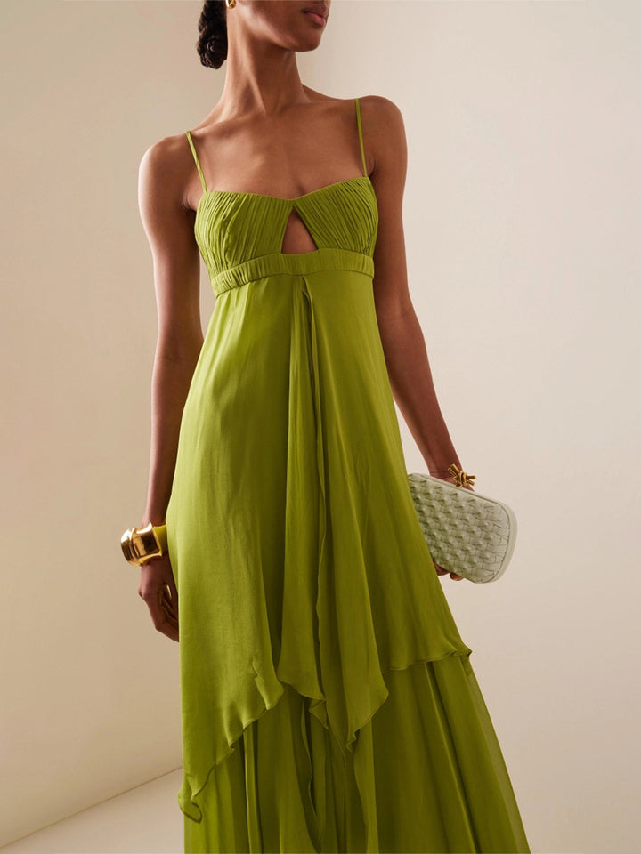 فستان بحمالات رفيعة وحاشية متعددة الطبقات – إيفيندو