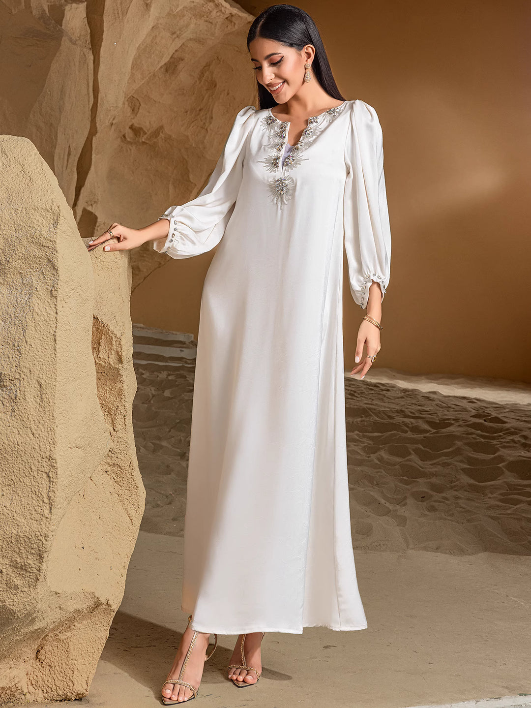 draped maxi dress with side gathering - ALYANU