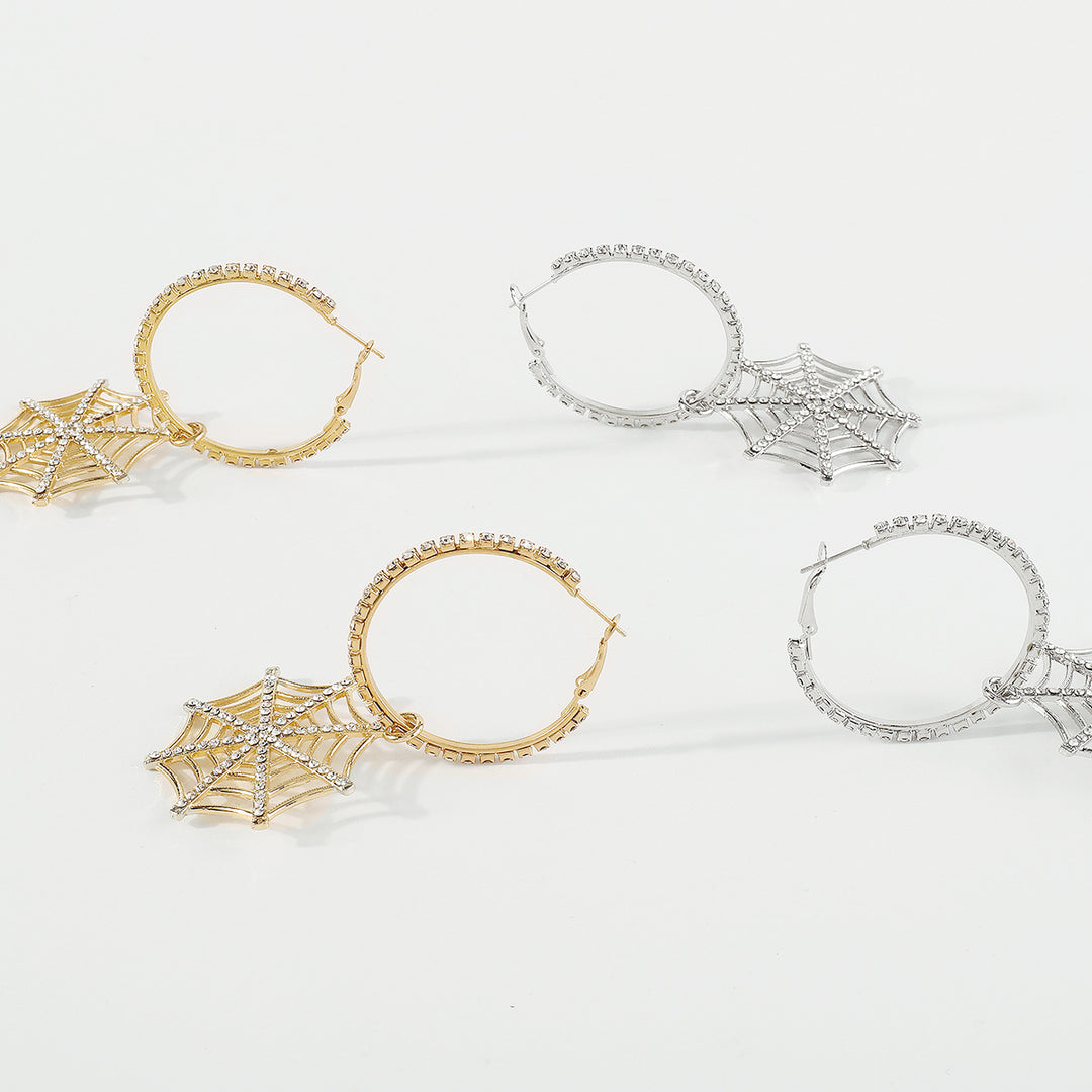 crystal hoop earrings with spiderweb drop - ARIANAZWY