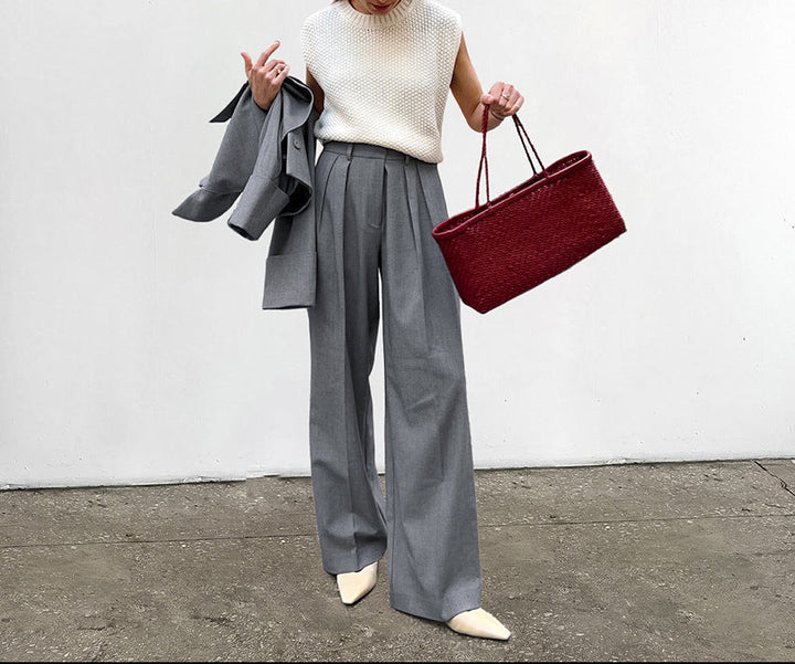 pleated high-waist tailored pants with draped front panel – LÉONE