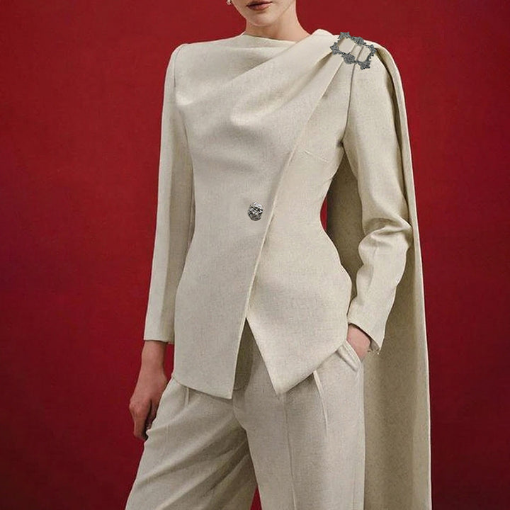 asymmetric draped blazer with crystal shoulder detail – IVORYA