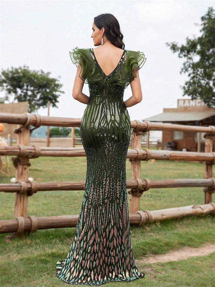 Plissiertes Oberteil mit ausgestellten Ärmeln und Maxirock-Set mit Taillengürtel – Rosiny 