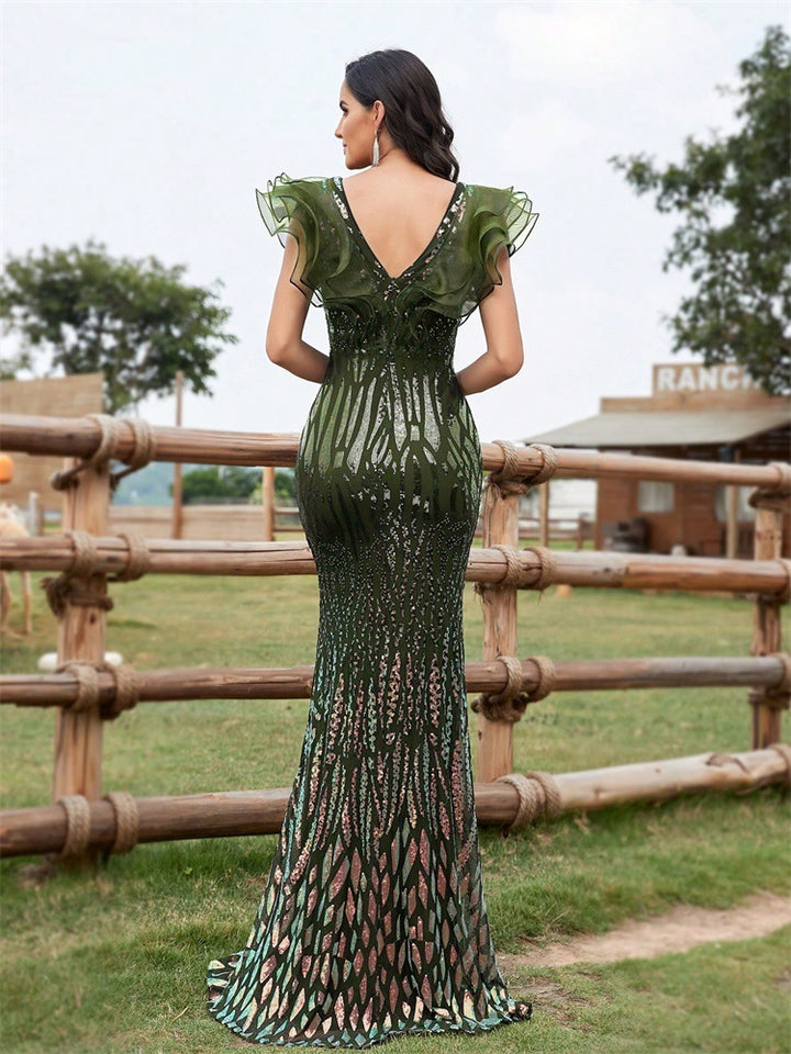 Plissiertes Oberteil mit ausgestellten Ärmeln und Maxirock-Set mit Taillengürtel – Rosiny 