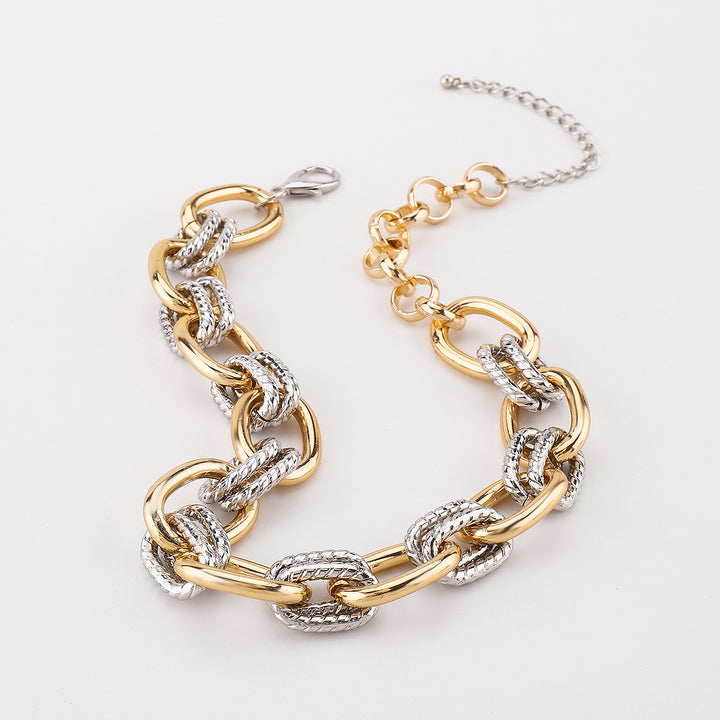 chunky chain necklace and bracelet set with mixed metal links - AUNRAL