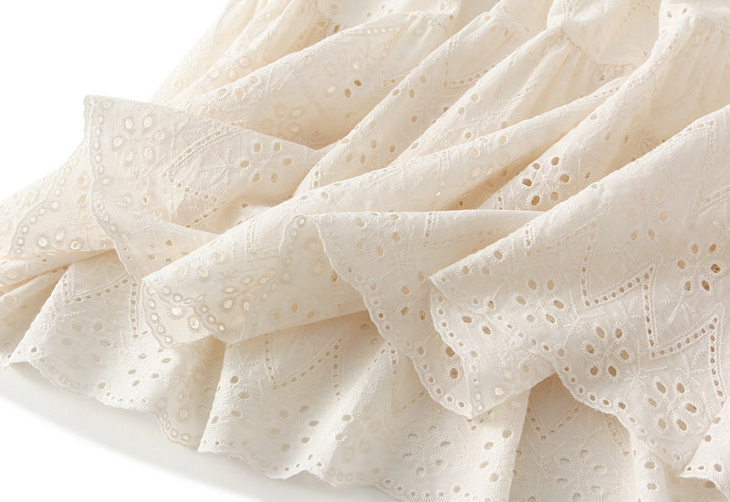 tiered cotton skirt with embroidered eyelet detailing – NOIR