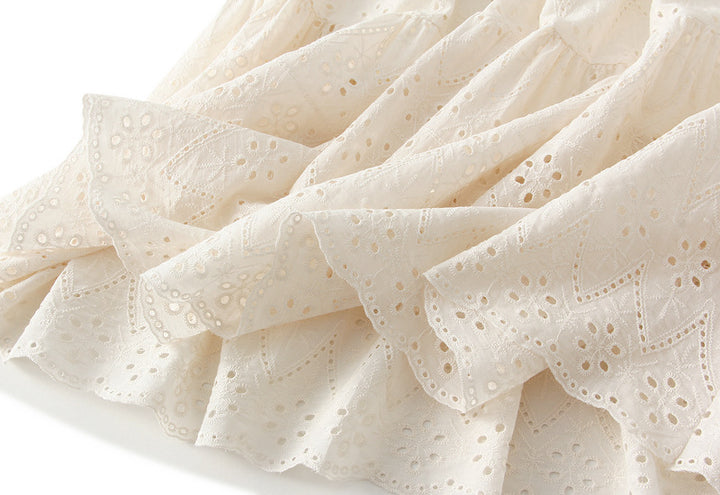 tiered cotton skirt with embroidered eyelet detailing – NOIR