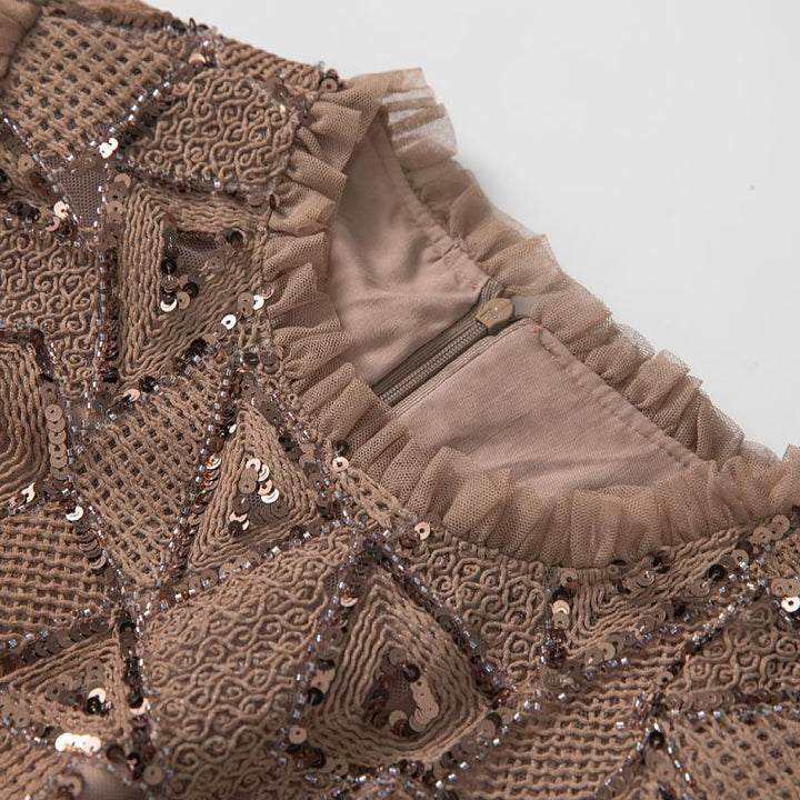 ruffled tulle gown with geometric beadwork – DUNIA