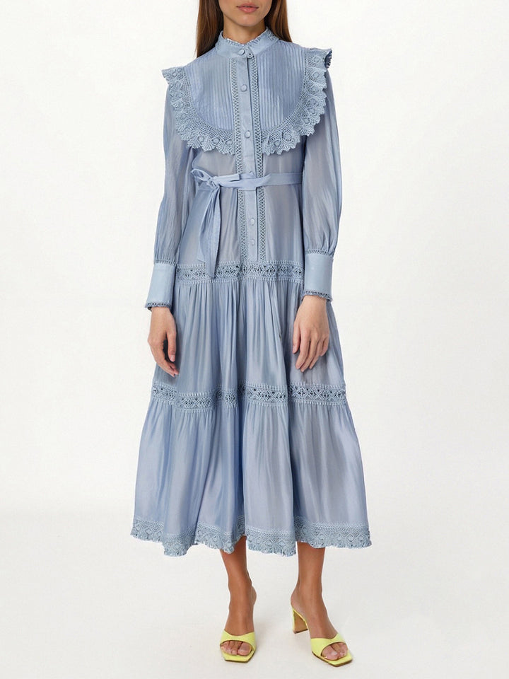 Haut à manches évasées plissées et ensemble jupe longue avec ceinture à la taille – Rosiny 