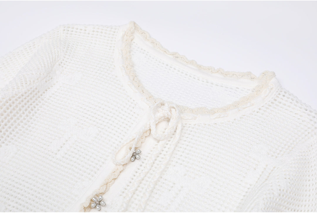 crochet flare-sleeve dress with bow-tie neckline – CELINERTA