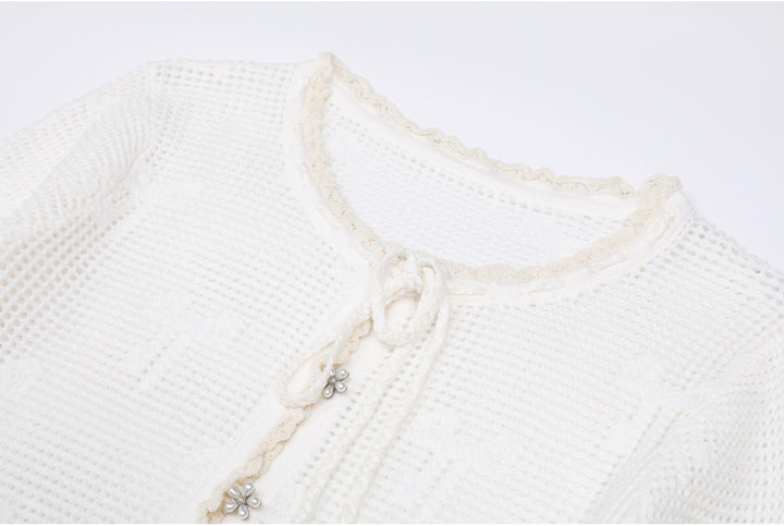 crochet flare-sleeve dress with bow-tie neckline – CELINERTA