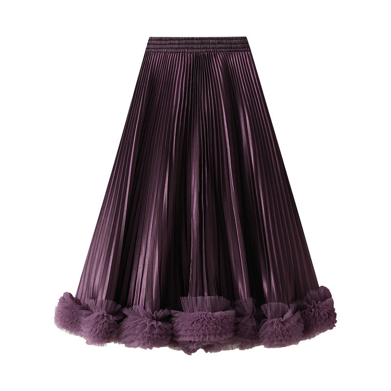 Pleated satin skirt with ruffled hem – VELORA