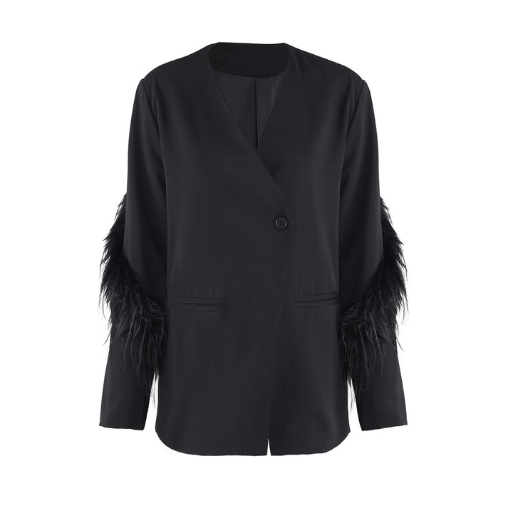 tailored blazer with feather-trimmed sleeves – ZOIRI