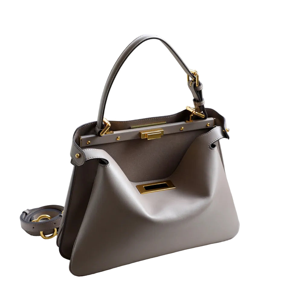 structured leather top-handle bag with gold hardware – ARIEL