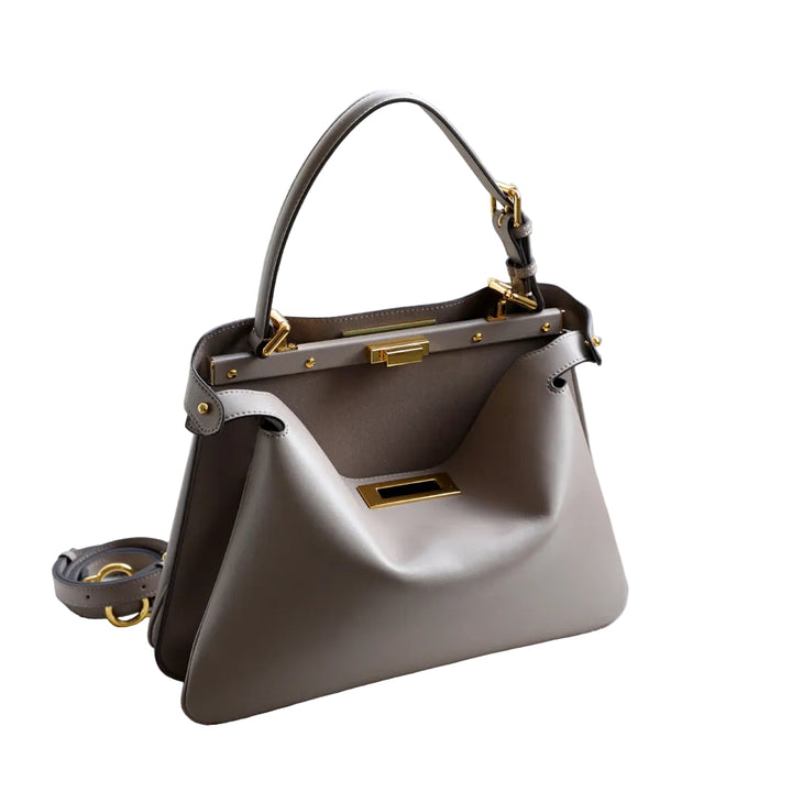 structured leather top-handle bag with gold hardware – ARIEL