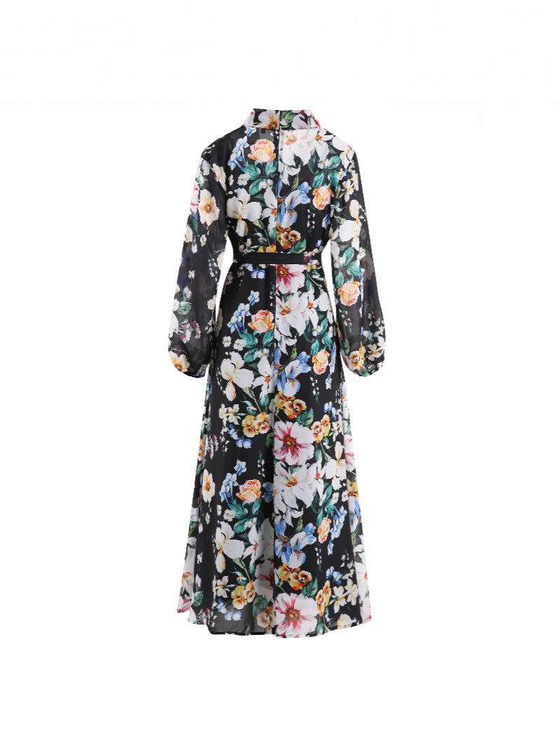 floral chiffon maxi dress with front tie – SERENA