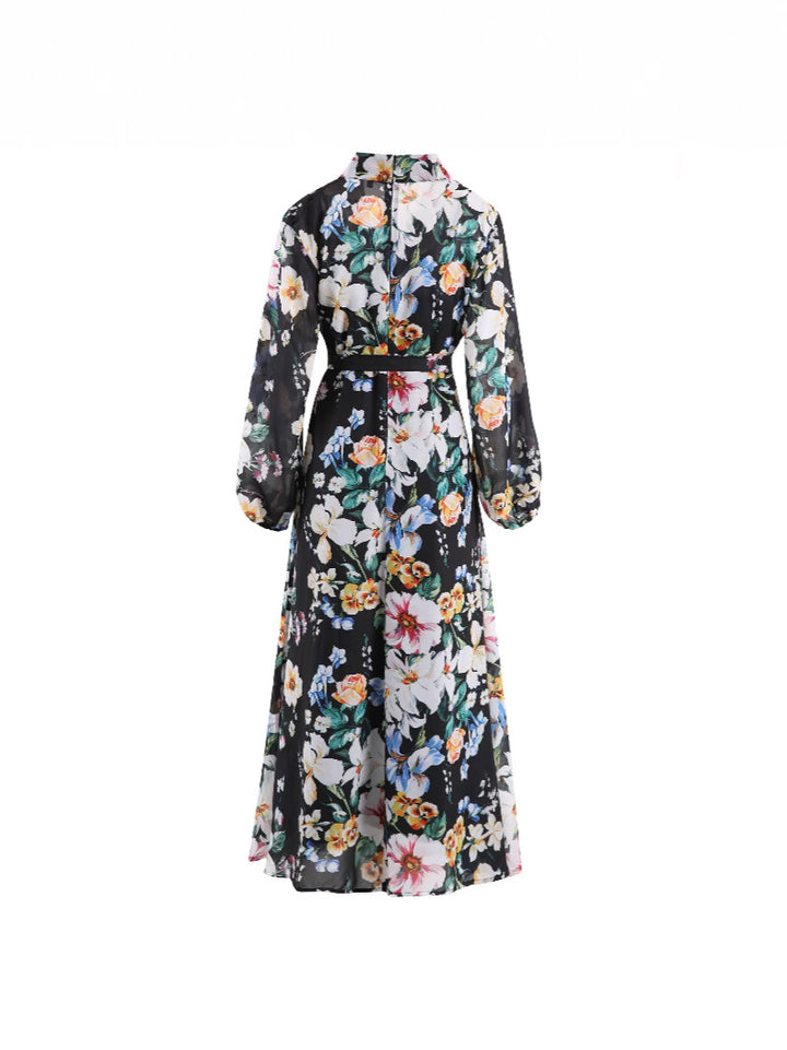 floral chiffon maxi dress with front tie – SERENA