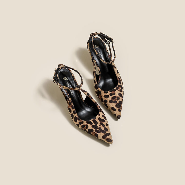 حذاء بكعب مدبب بطبعة جلد النمر مع رباط حول الكاحل – زارالي