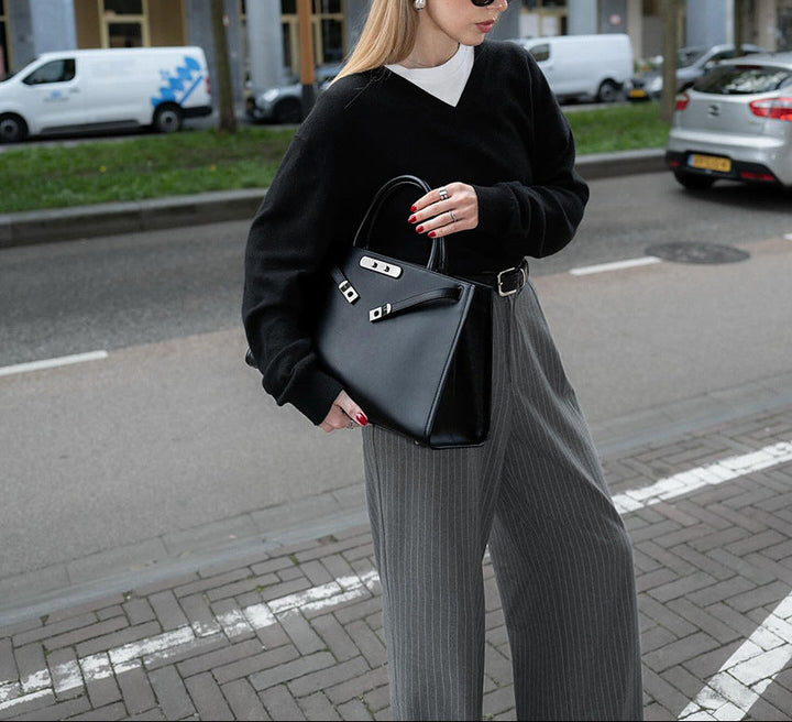 pinstripe tailored wide-leg trousers with high waist – VICTOIRE