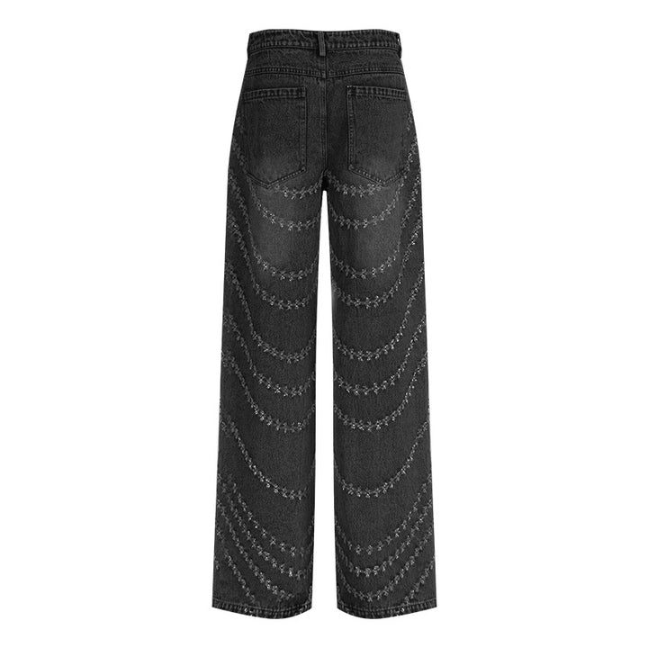 high-waist wide-leg jeans with chain embroidery - NOVAVRU