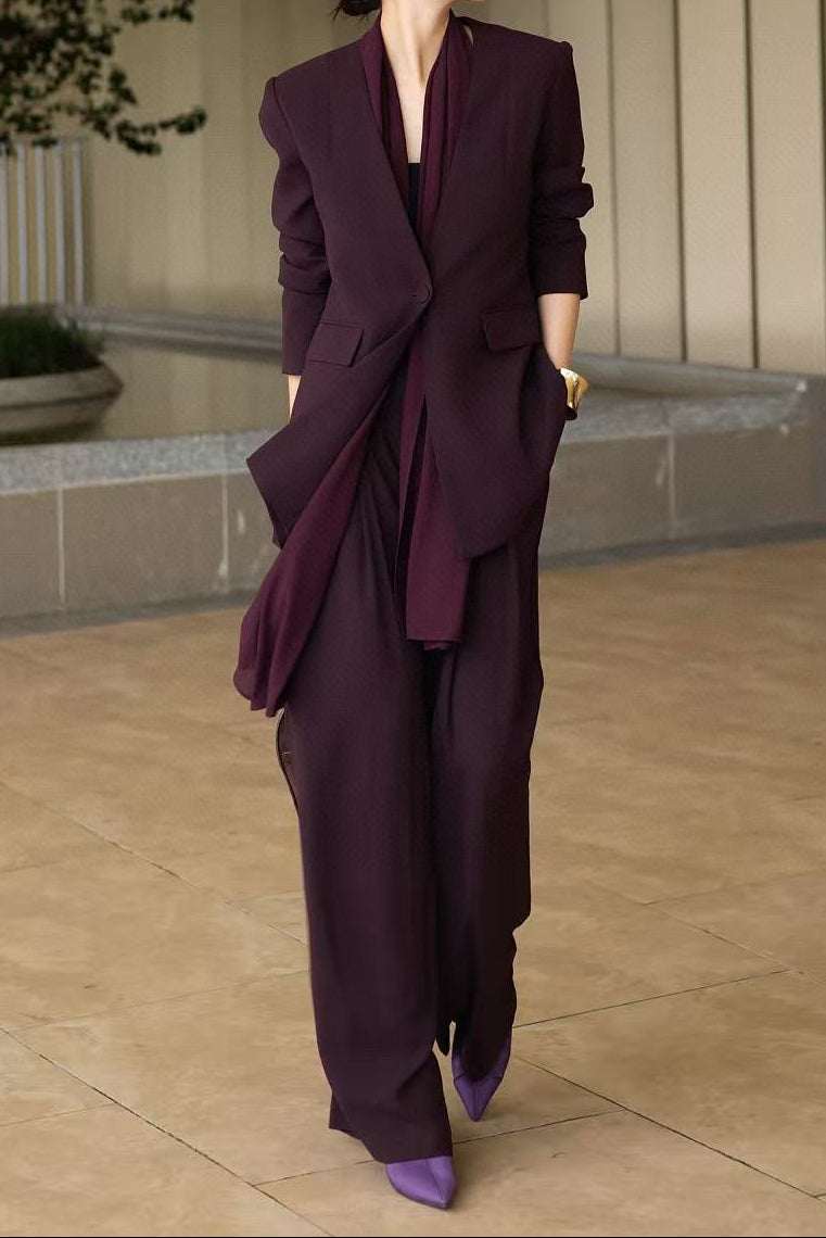 draped lapel blazer with wide-leg tailored pants – MARISE
