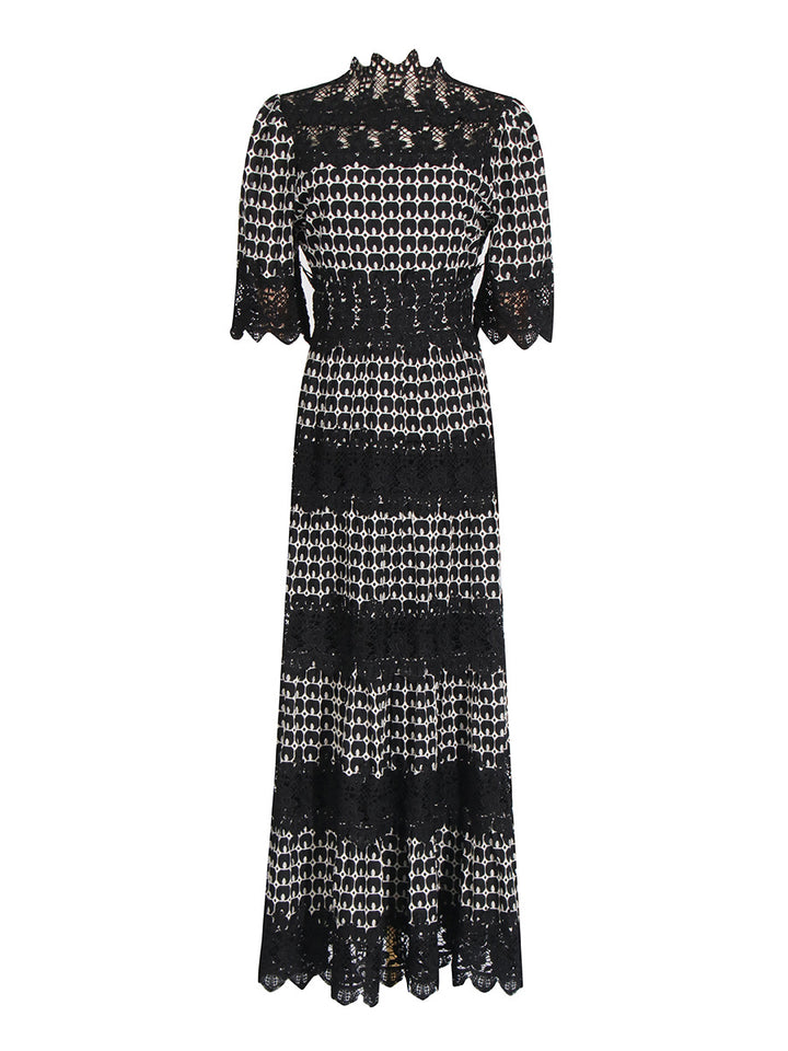 lace panel midi dress with scalloped hem – CELINECI