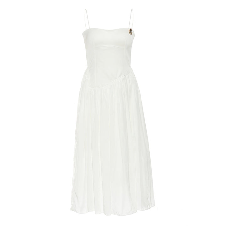 spaghetti strap pleated chiffon midi dress – SERENE