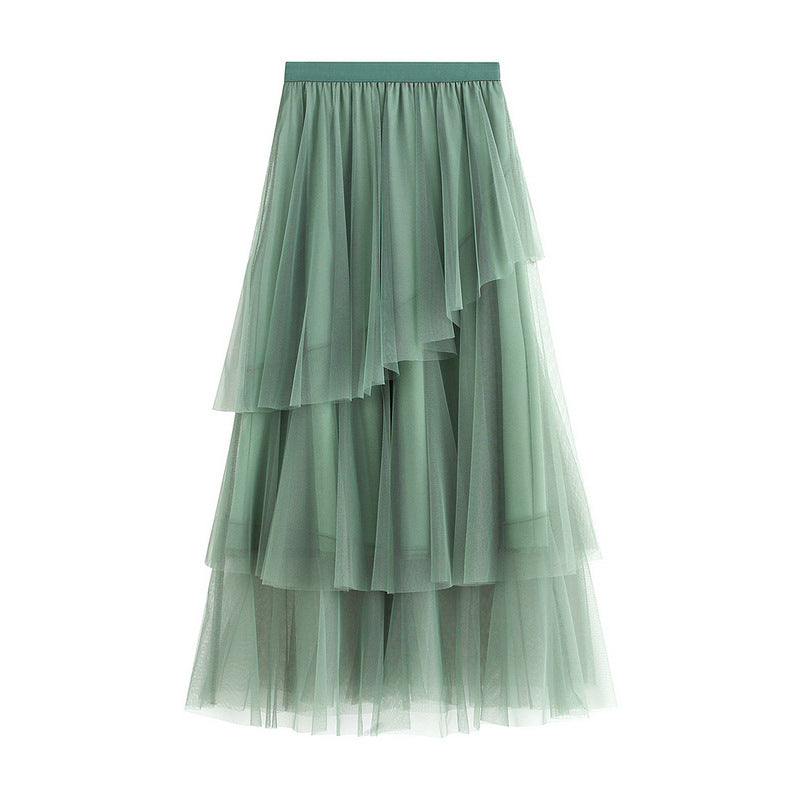 layered tulle midi skirt with asymmetric ruffle – ROSABELLE