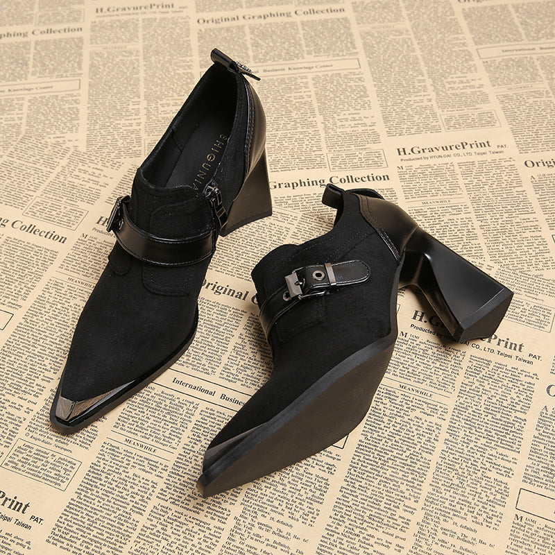 block heel ankle boots with buckle strap – ARDENAX