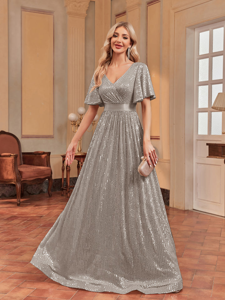 Plissiertes Oberteil mit ausgestellten Ärmeln und Maxirock-Set mit Taillengürtel – Rosiny 