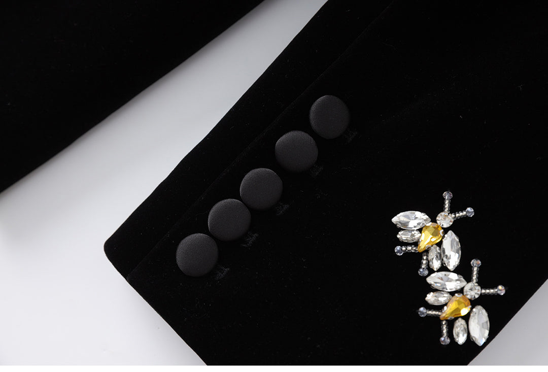 embroidered velvet blazer with floral crystal accents – BLOOM