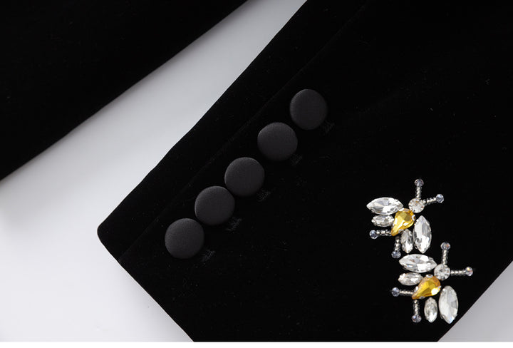 embroidered velvet blazer with floral crystal accents – BLOOM