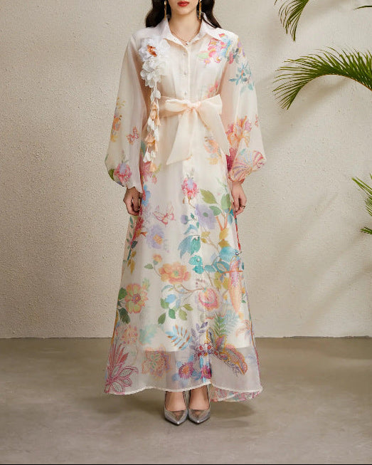 褶皱喇叭袖上衣和高腰裙套装，配腰带 – Rosiny 