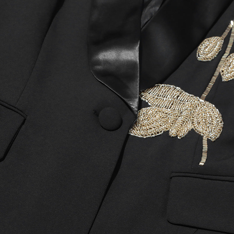tailored blazer suit with beaded leaf embroidery – AURELIA