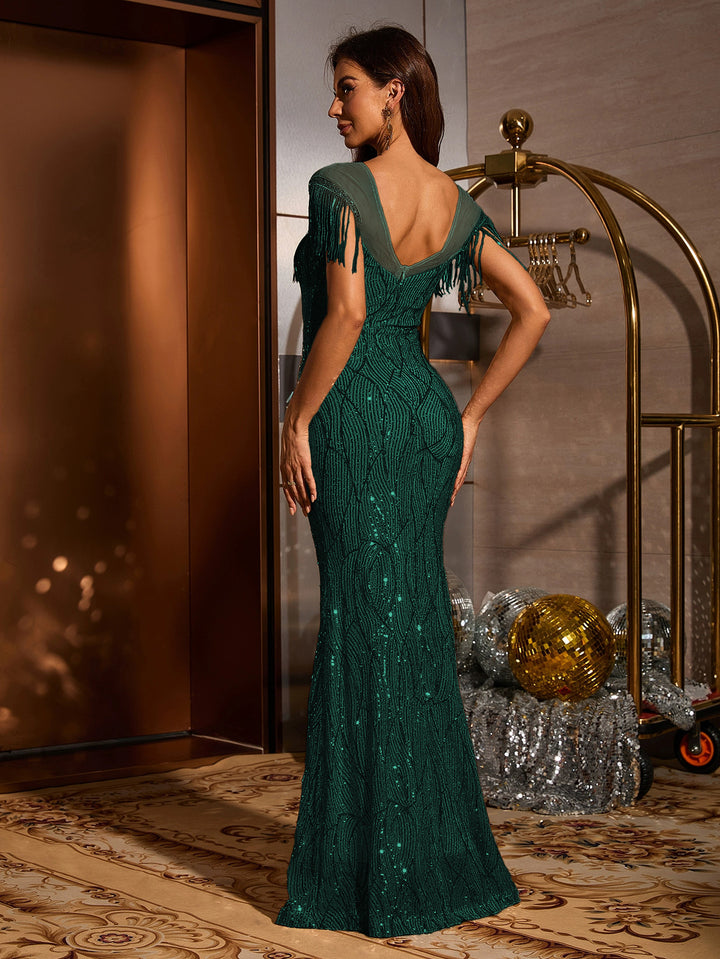 Plissiertes Oberteil mit ausgestellten Ärmeln und Maxirock-Set mit Taillengürtel – Rosiny 