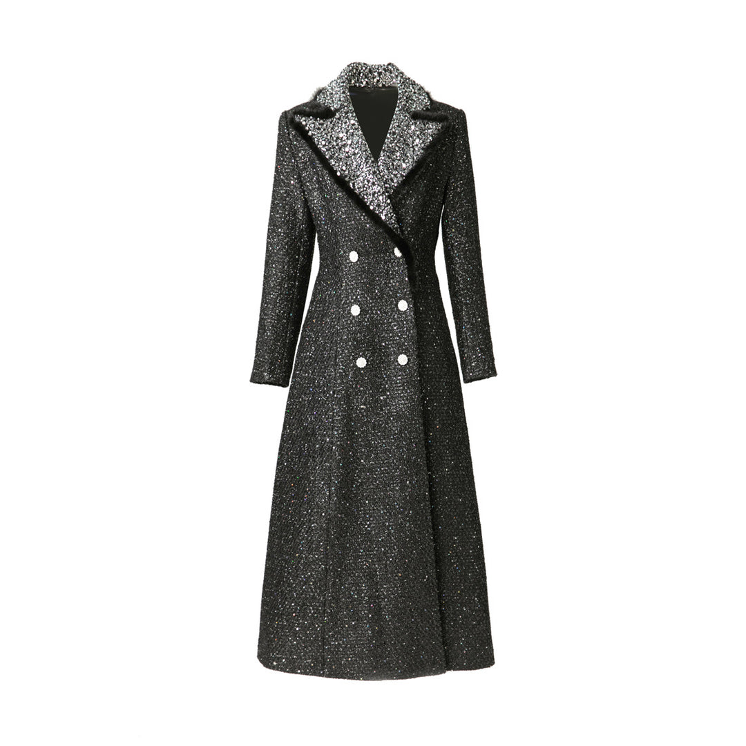 glittered double-breasted coat dress with contrast collar – NOIR ÉCLAT